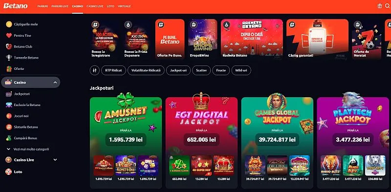 Secțiunea de casino de pe Betano Casino