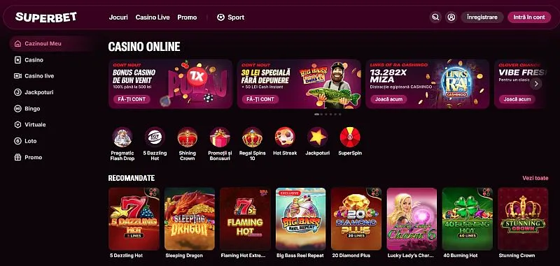 Secțiunea de casino de pe Superbet Casino