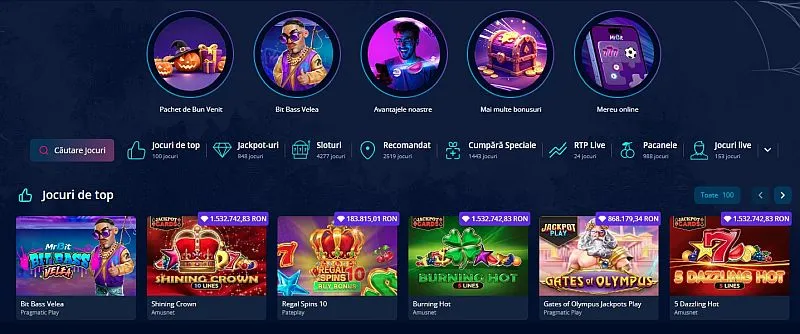 Secțiunea de casino de pe MrBit Casino