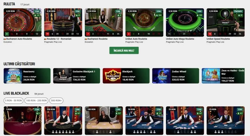 Jocuri live pe Unibet Casino