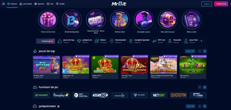 Pagina principală a platformei MrBit Casino