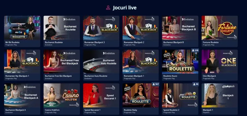 Secțiunea de casino live MrBit Casino