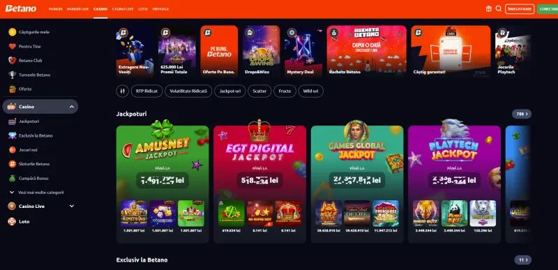 Pagina principală a platformei Betano Casino
