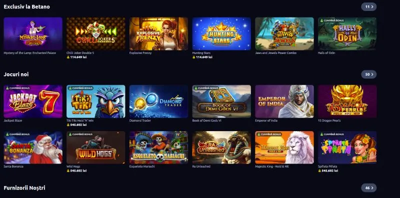 Lista de sloturi disponibile pe Betano Casino
