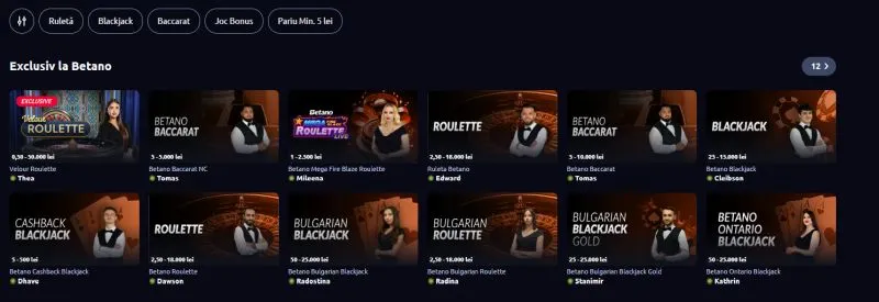 Secțiunea de live casino la Betano Casino