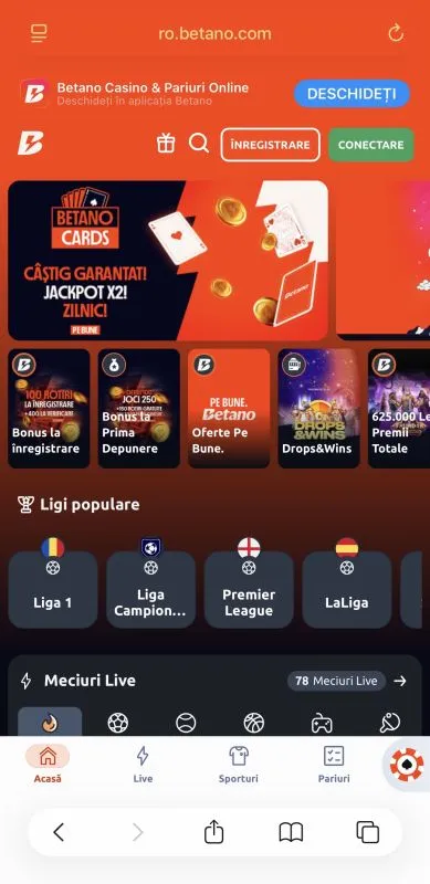 Aplicația Betano Casino pe mobil