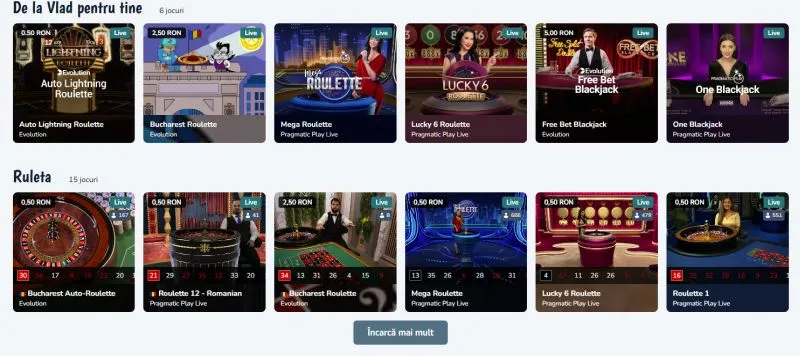 Secțiunea de live casino Vlad Cazino