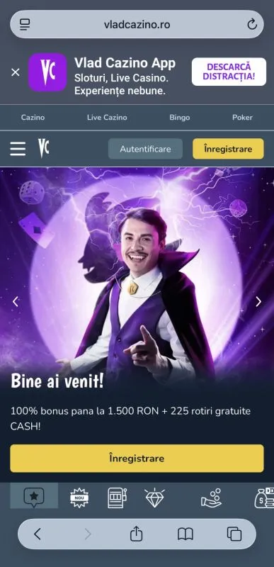Aplicația Vlad Cazino pe mobil