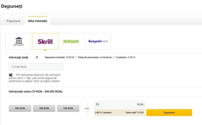 Metode de plată Betfair Casino