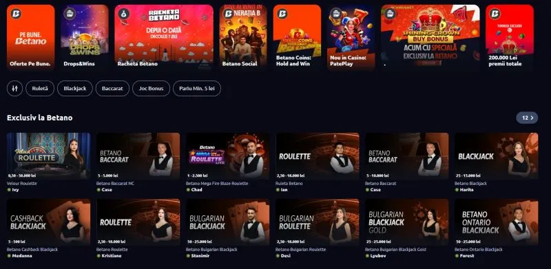 Mese live de blackjack, ruletă și baccarat