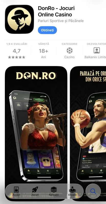 Aplicația iOS DonRo - Jocuri Online Casino