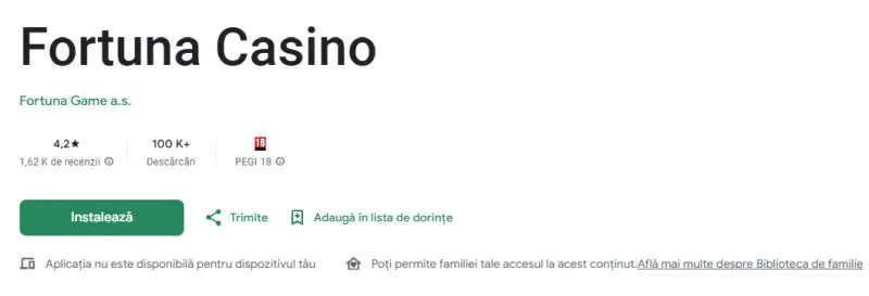 Aplicația Android de la Fortuna Casino