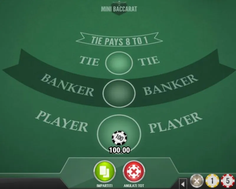 Masă de Baccarat și tipuri de pariuri