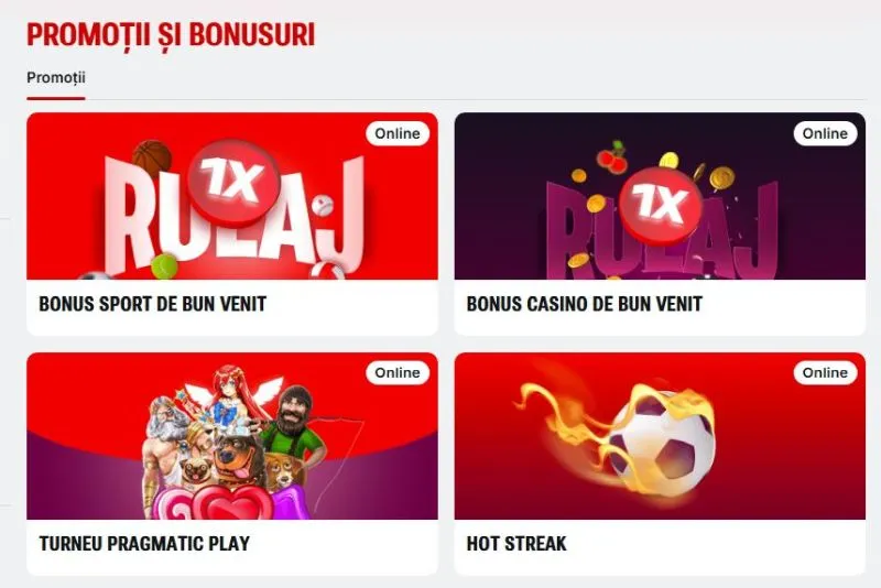 Secțiunea de promoții și bonusuri a unui casino online