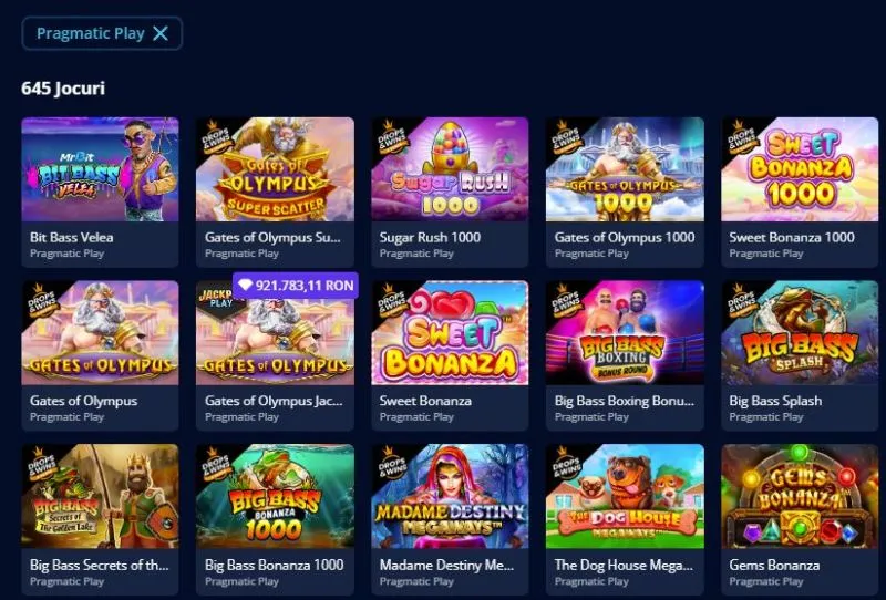 Jocuri de casino și sloturi furnizate de Pragmatic Play