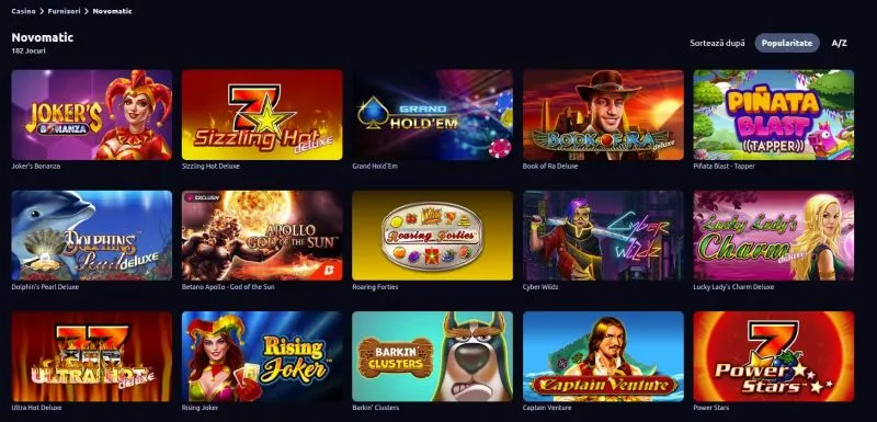 Jocuri de casino și sloturi furnizate de Novomatic