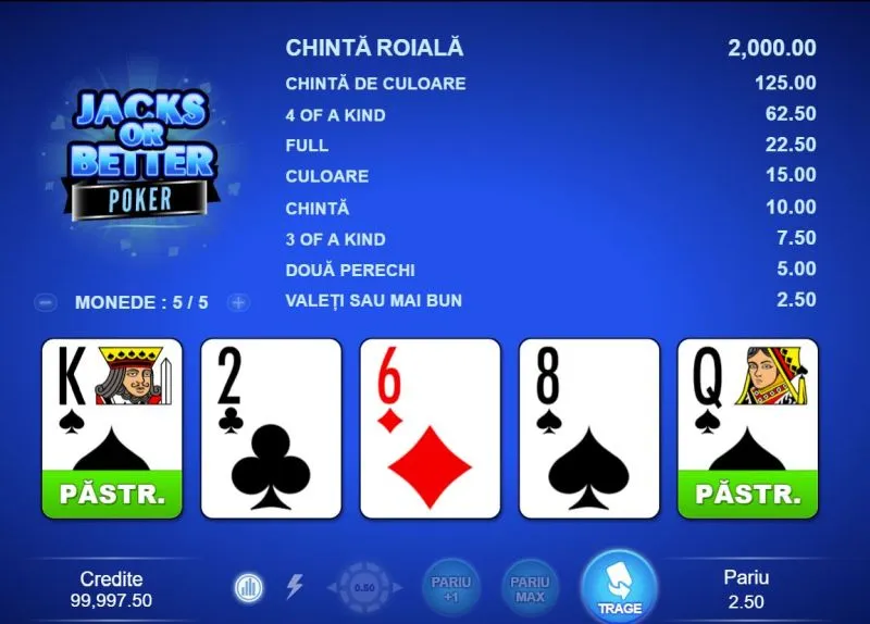 Jocul Jacks or Better, un joc de poker video online
