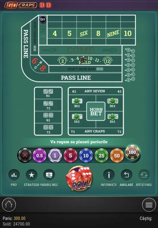 Joc de craps pe dispozitiv mobil