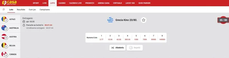 Joc Grecia Kino la Casa Pariurilor