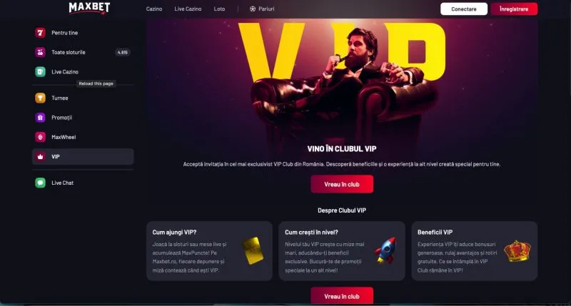 Secțiunea VIP Max Bet Casino