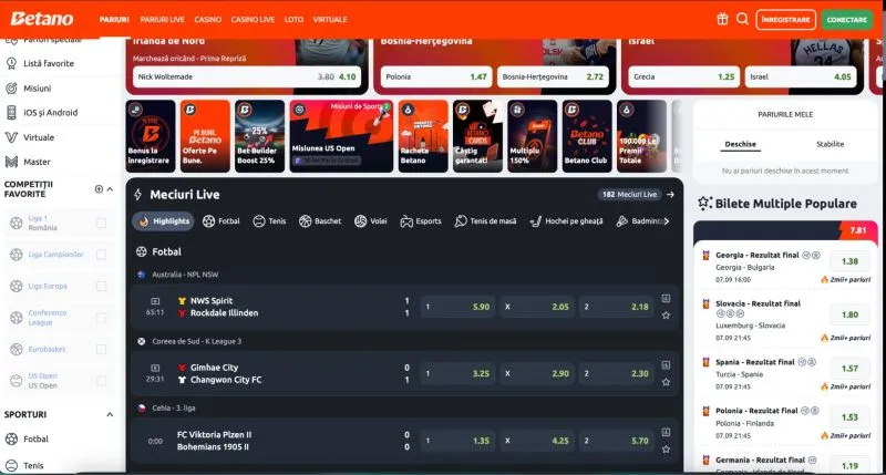 Secțiunea de pariuri sportive la Betano Casino