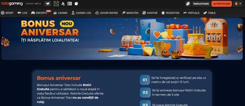 TotoGaming bonus aniversar personalizat