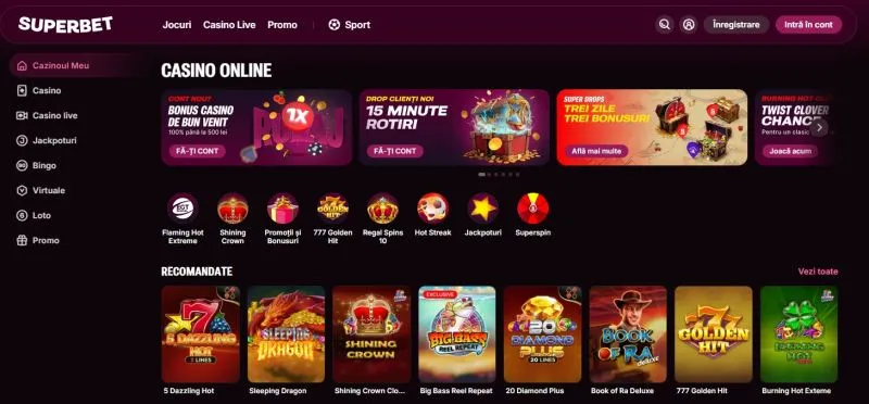 Pagina principală de la Superbet Casino