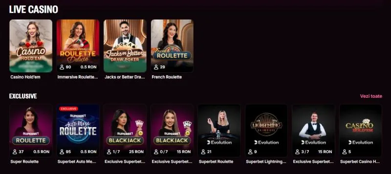 Portofoliul de jocuri al Superbet Live Casino în România