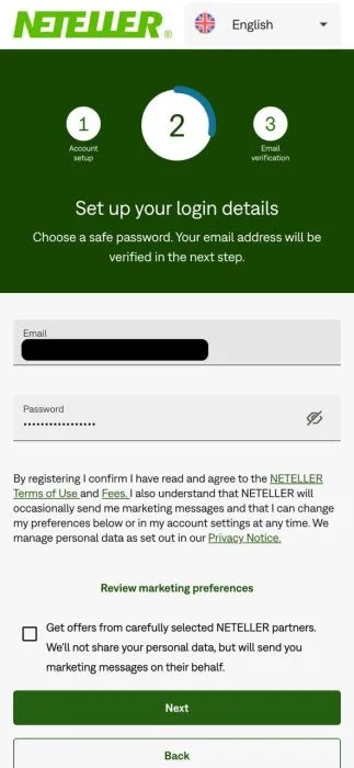 Inregistrare pe site-ul oficial Neteller - pasul 2