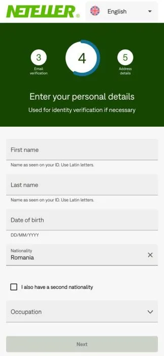 Inregistrare pe site-ul oficial Neteller - pasul 4
