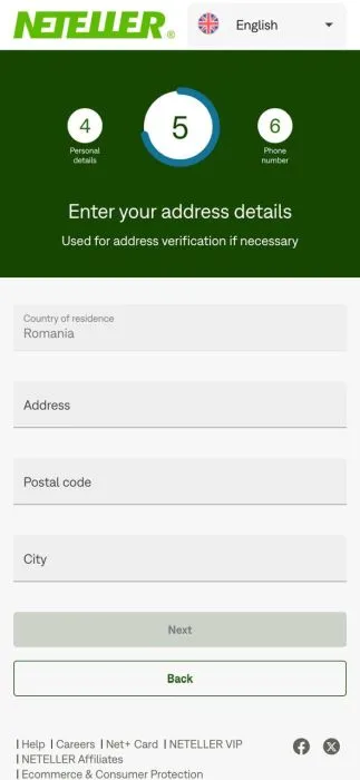 Inregistrare pe site-ul oficial Neteller - pasul 5