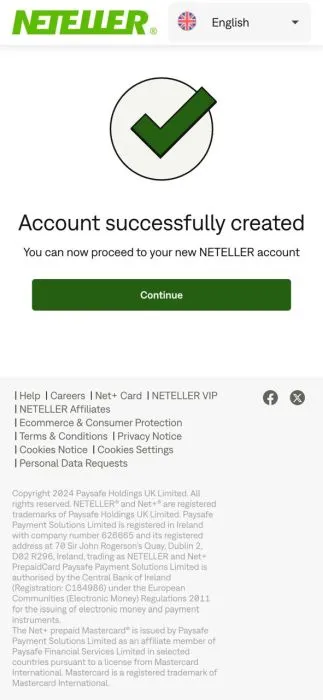 Inregistrare pe site-ul oficial Neteller - pasul final