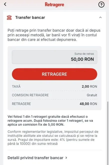 Retragere prin transfer bancar
