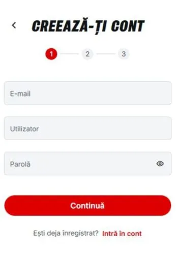 Formular de creare cont pe platforma unui casino