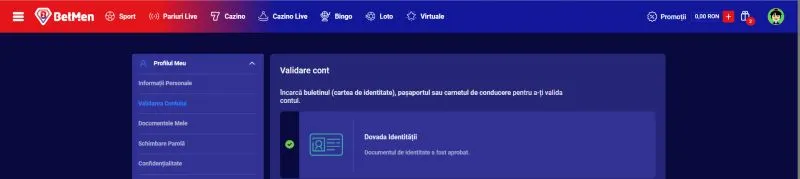 Sectiunea contul meu de la BetMen Casino