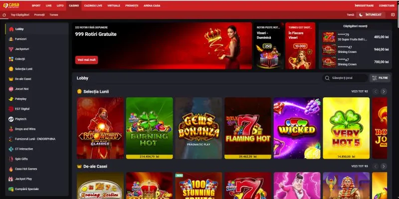 Interfața principală Casa Pariurilor Casino