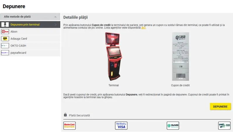 Sectiunea de depuneri de la Casa Pariurilor Casino