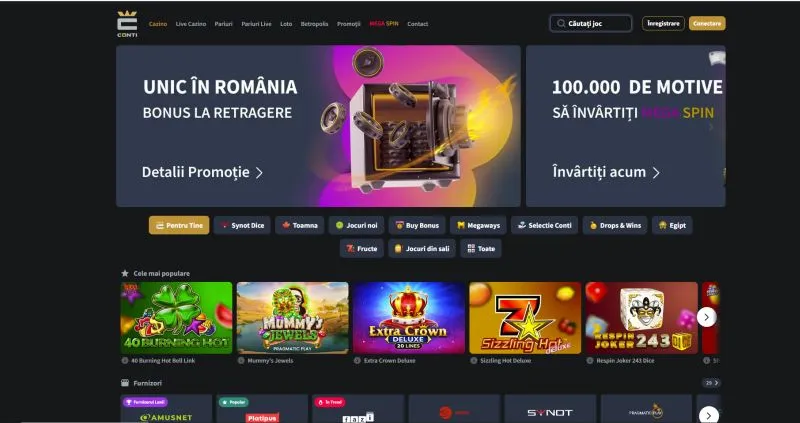 Interfața principală Conticazino