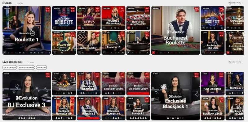Sectiunea de live casino de la 32Roșu Casino