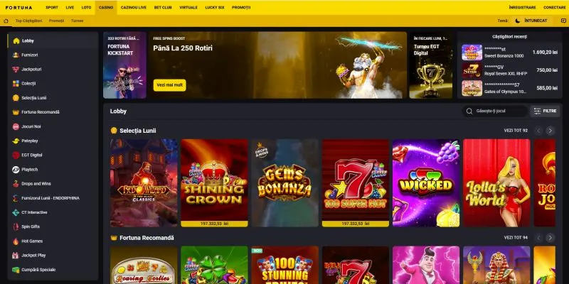 Interfața principală de la Fortuna Casino