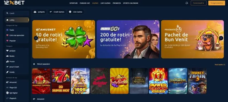 Interfata principala de la 12xBet Casino