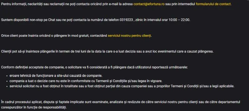 Suport clienți Fortuna Casino