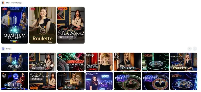 Sectiunea de live casino de la Winmasters Casino
