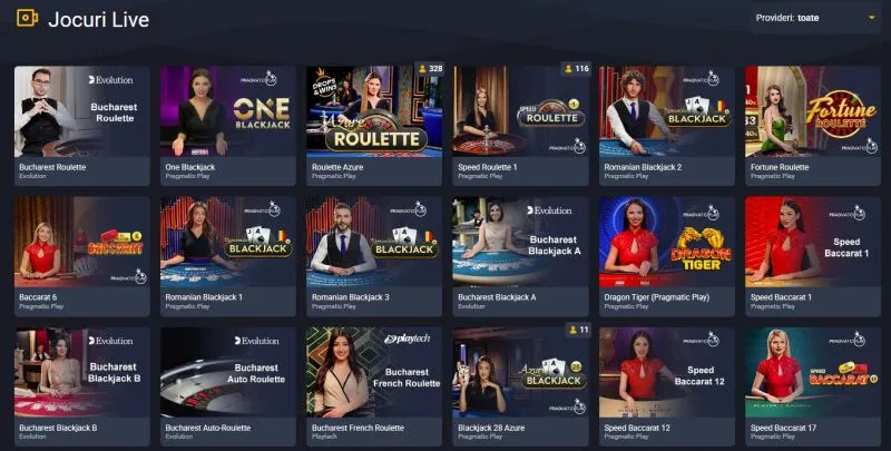 Sectiunea de live casino de laFrank Casino