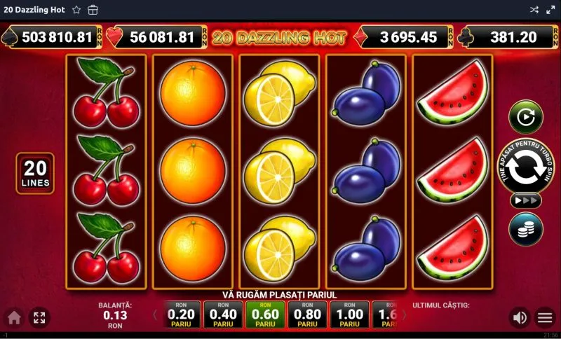 Tabel de plati la 20 Dazzling Hot