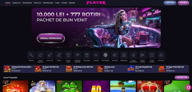 Interfata principala de la Player Casino