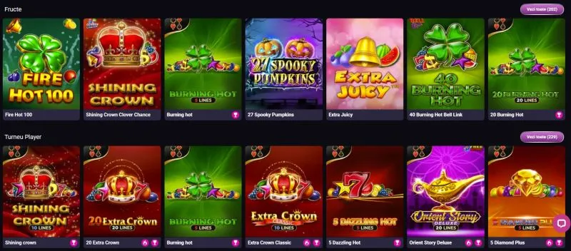 Sectiunea de sloturi de la Player Casino