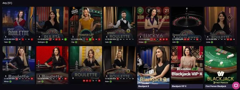 Sectiunea de casino live de la Player Casino
