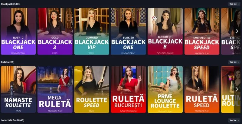 Sectiunea de live casino de la Get's Bet Casino