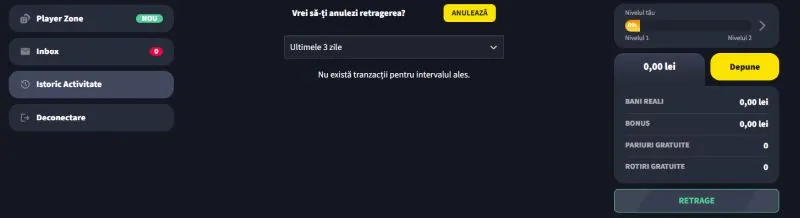 Sectiunea contul meu de la Get's Bet Casino
